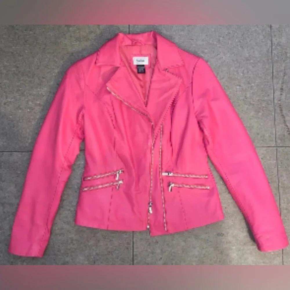 Neiman Marcus Pink Leather Jacket with Double Zipper Detail - Picture 5 of 7